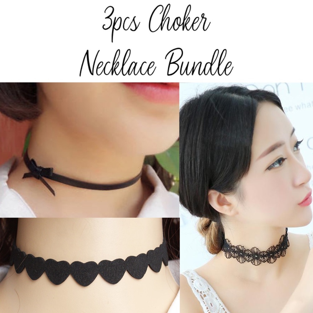 3pcs Choker Necklace Lot Lacy Heart Velvet Crochet